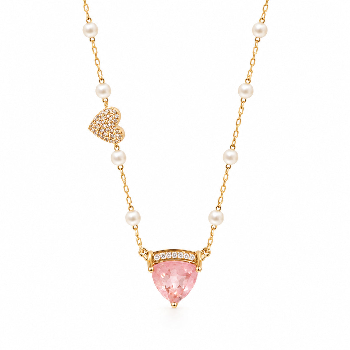 Colar Fusion Quartzo Rosa e Zircônia AVELINE em fundo branco